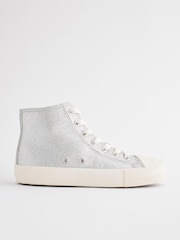 Silver Sparkle Standard Fit (F) Lace-Up High Top Trainers - Image 2 of 5