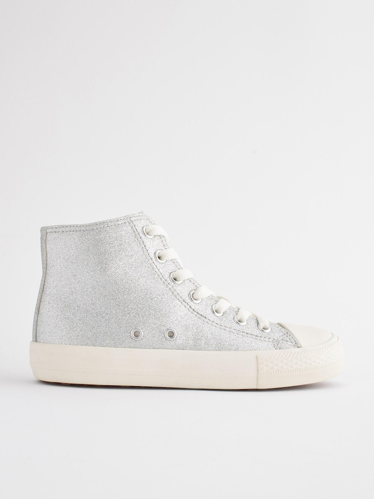 Silver Sparkle Standard Fit (F) Lace-Up High Top Trainers - Image 2 of 5