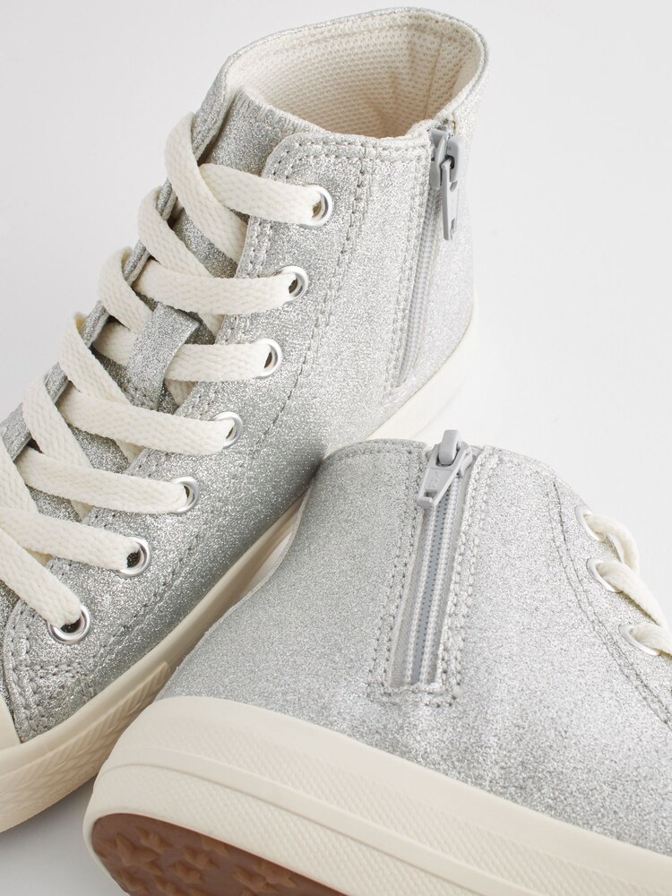 Silver Sparkle Standard Fit (F) Lace-Up High Top Trainers - Image 5 of 5