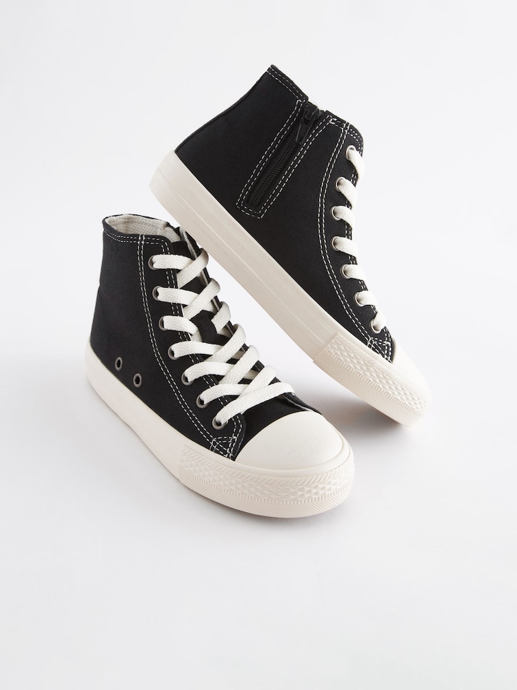 Black Standard Fit (F) Lace-Up High Top Trainers - Image 1 of 5