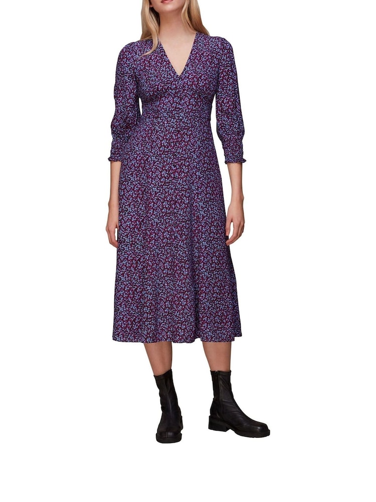 Whistles Purple Floral Garden Midi Dress - Image 1 of 4