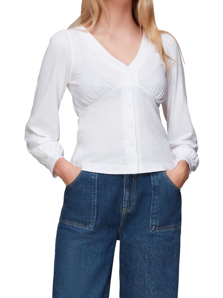 Whistles Amber V-Neck Button White Top - Image 1 of 4