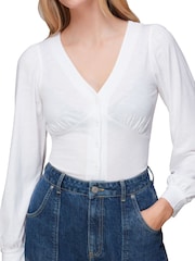 Whistles Amber V-Neck Button White Top - Image 3 of 4