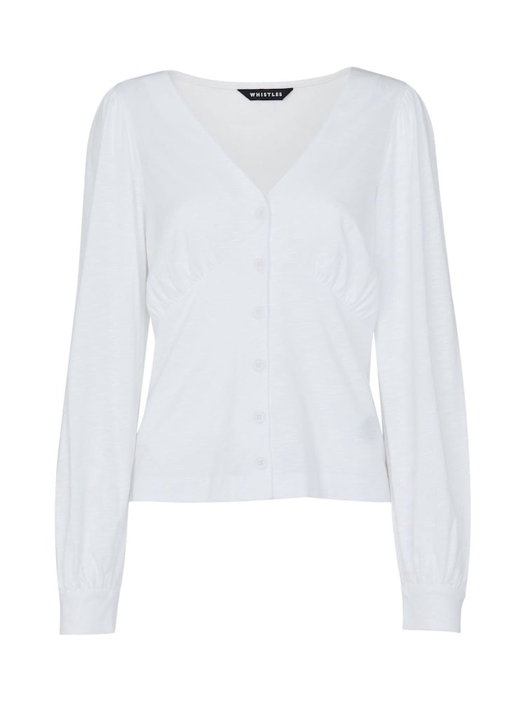 Whistles Amber V-Neck Button White Top - Image 4 of 4