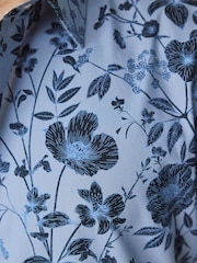Dark Blue Floral Slim Fit Printed Trimmed Short Sleeve Shirt - Image 10 of 11