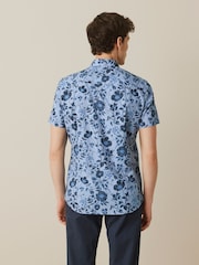 Dark Blue Floral Slim Fit Printed Trimmed Short Sleeve Shirt - Image 3 of 11