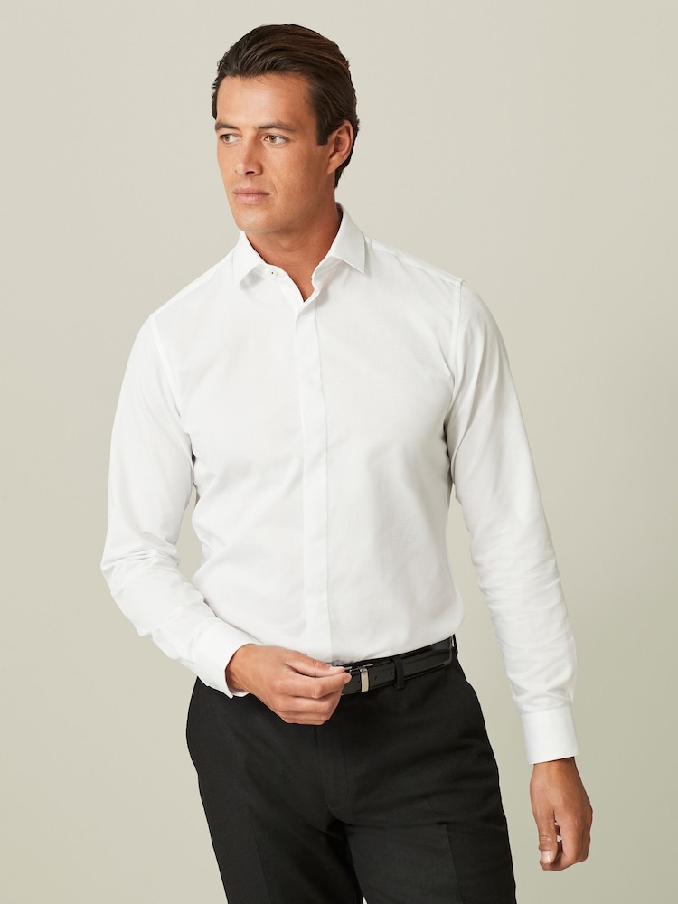 White Slim Fit Concealed Placket Shirt - Image 1 of 6
