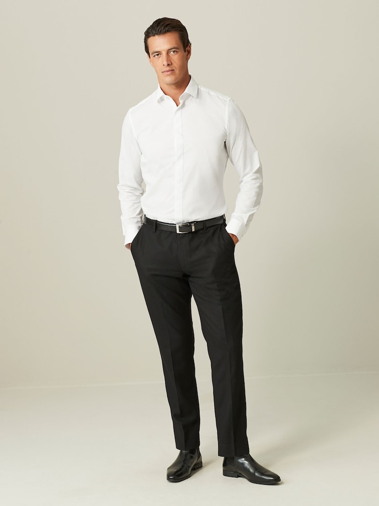 White Slim Fit Concealed Placket Shirt - Image 2 of 6