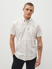 Cream/Blue Tattersall Check Easy Iron Button Down Short Sleeve Oxford Shirt - Image 1 of 6