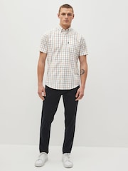 Cream/Blue Tattersall Check Easy Iron Button Down Short Sleeve Oxford Shirt - Image 2 of 6