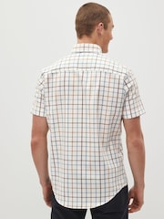 Cream/Blue Tattersall Check Easy Iron Button Down Short Sleeve Oxford Shirt - Image 3 of 6