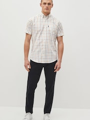 Cream/Blue Tattersall Check Regular Fit Easy Iron Button Down Short Sleeve Oxford Shirt - Image 7 of 7
