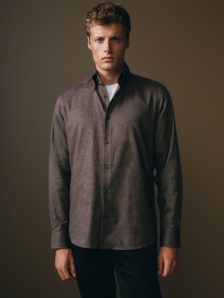 Neutral Brown Trimmed Shirt - Image 1 of 5 Neutral Brown Trimmed Shirt - Image 1 of 5