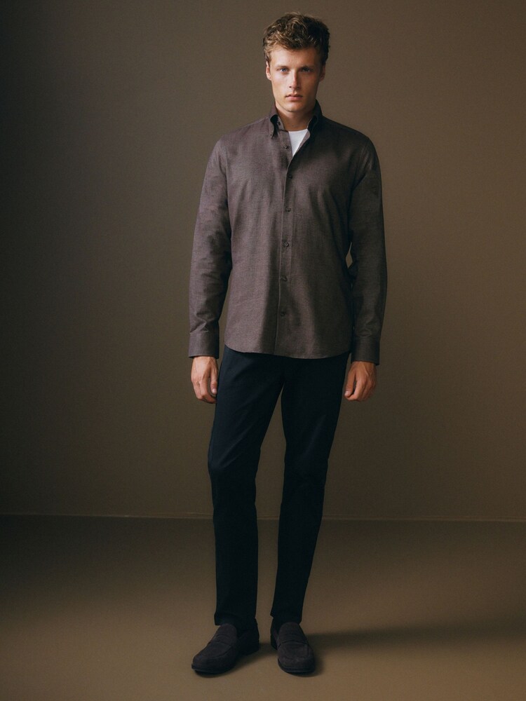 Neutral Brown Trimmed Shirt - Image 2 of 5 Neutral Brown Trimmed Shirt - Image 2 of 5