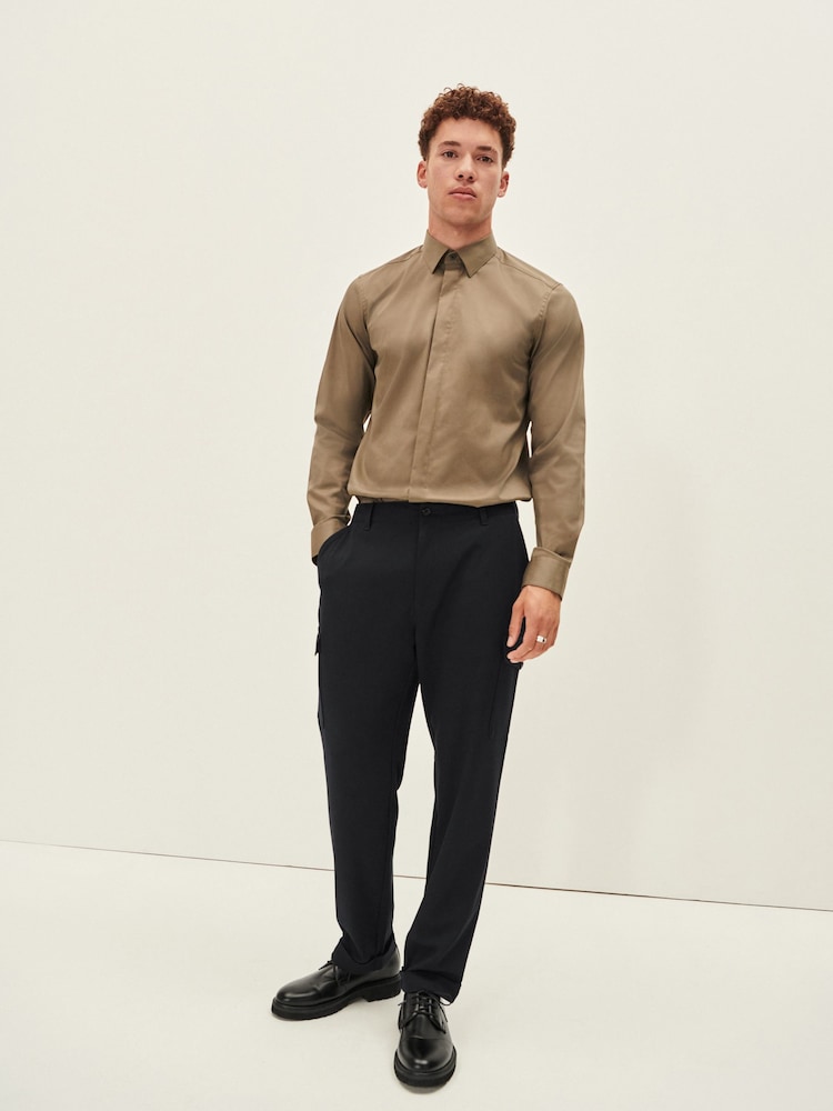 Khaki Green EDIT Stretch Shirt - Image 1 of 7 Khaki Green EDIT Stretch Shirt - Image 1 of 7