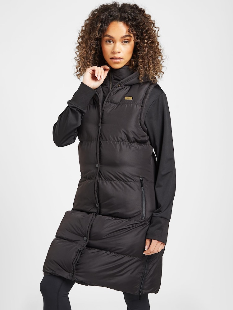 Elle Sport Double Layered Padded Longline Black Gilet - Image 1 of 6 Elle Sport Double Layered Padded Longline Black Gilet - Image 1 of 6