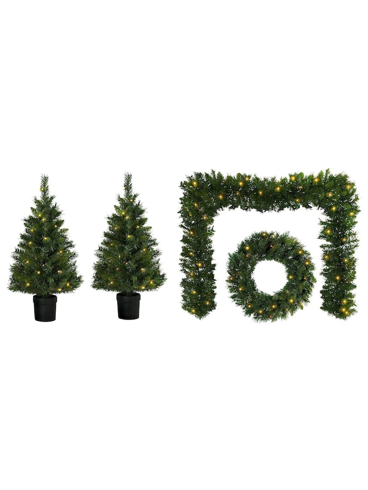 Premier Decorations Ltd Christmas Pre-lit Artificial Christmas Door Set Includes, Trees, Garland & Wreath - Image 2 of 3