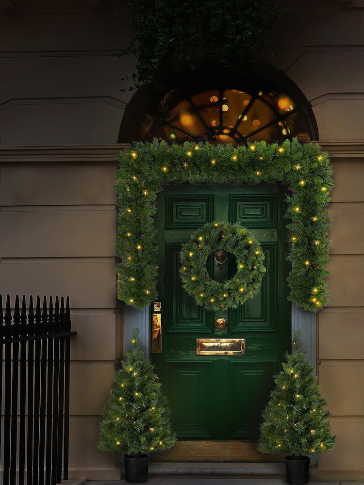 Premier Decorations Ltd Christmas Pre-lit Artificial Christmas Door Set Includes, Trees, Garland & Wreath - Image 3 of 3
