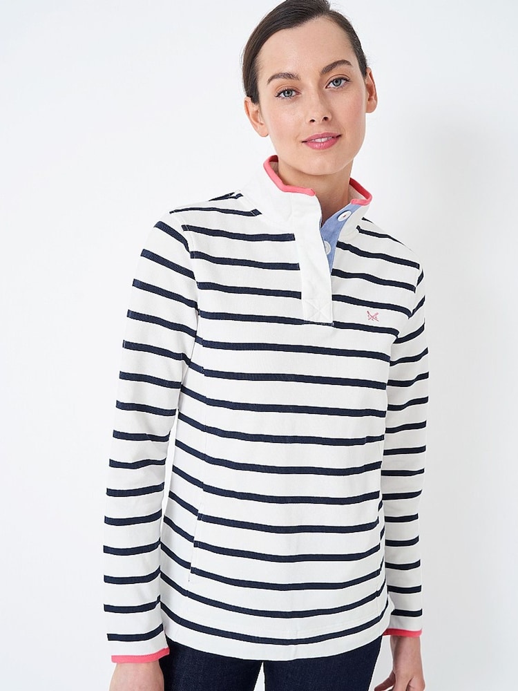 Crew Clothing White Padstow Pique 100% Cotton Sweatshirt - Image 1 of 5