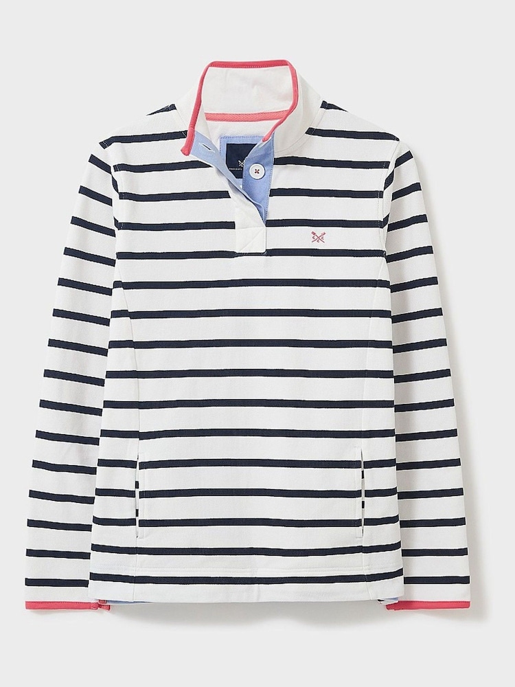 Crew Clothing White Padstow Pique 100% Cotton Sweatshirt - Image 5 of 5