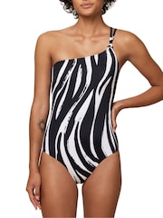 Triumph Black Zebra Print One Shoulder Swimsuit - Image 1 of 4