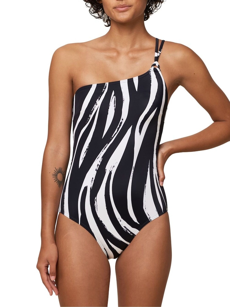 Triumph Black Zebra Print One Shoulder Swimsuit - Image 1 of 4 Triumph Black Zebra Print One Shoulder Swimsuit - Image 1 of 4