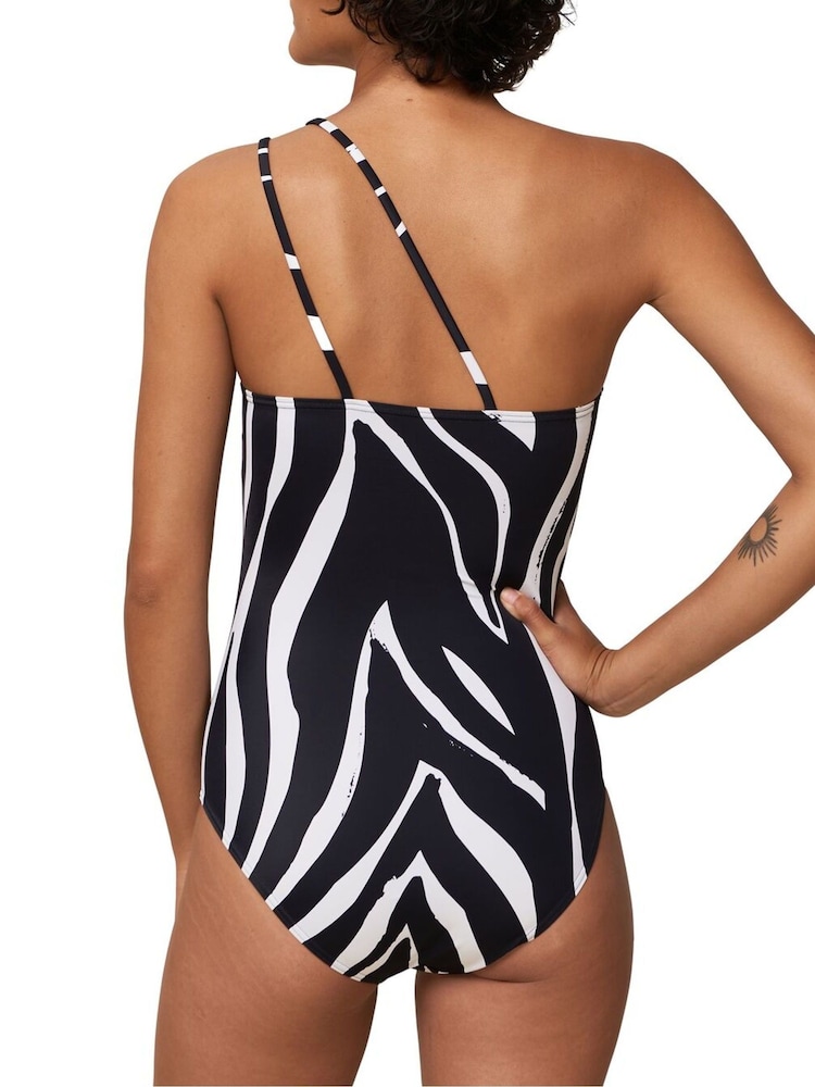 Triumph Black Zebra Print One Shoulder Swimsuit - Image 2 of 4 Triumph Black Zebra Print One Shoulder Swimsuit - Image 2 of 4