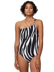 Triumph Black Zebra Print One Shoulder Swimsuit - Image 3 of 4