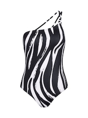 Triumph Black Zebra Print One Shoulder Swimsuit - Image 4 of 4