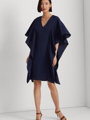 Lauren Ralph Lauren Navy Blue Georgette Short Sleeve Caftan Cocktail Dress - Image 1 of 6