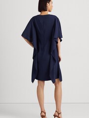 Lauren Ralph Lauren Navy Blue Georgette Short Sleeve Caftan Cocktail Dress - Image 3 of 6