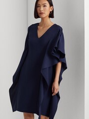 Lauren Ralph Lauren Navy Blue Georgette Short Sleeve Caftan Cocktail Dress - Image 4 of 6
