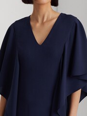 Lauren Ralph Lauren Navy Blue Georgette Short Sleeve Caftan Cocktail Dress - Image 5 of 6