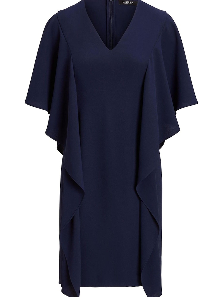Lauren Ralph Lauren Navy Blue Georgette Short Sleeve Caftan Cocktail Dress - Image 6 of 6