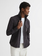 Reiss Black Grisham Slim Fit Flecked Overshirt - Image 1 of 7