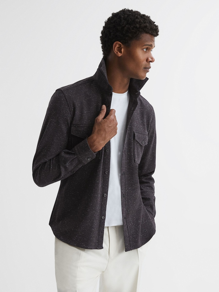 Reiss Black Grisham Slim Fit Flecked Overshirt - Image 1 of 7