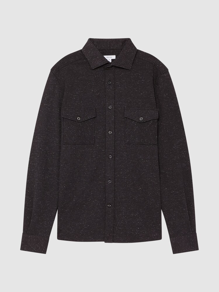 Reiss Black Grisham Slim Fit Flecked Overshirt - Image 2 of 7
