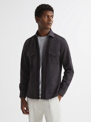 Reiss Black Grisham Slim Fit Flecked Overshirt - Image 6 of 7