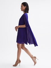 Reiss Purple Fleur Sheer Cape Sleeve Mini Dress - Image 1 of 6