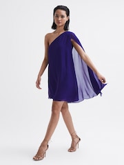 Reiss Purple Fleur Sheer Cape Sleeve Mini Dress - Image 3 of 6