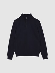 Reiss Navy Bond Half Zip Funnel Neck Cotton Jumper - Image 2 of 5