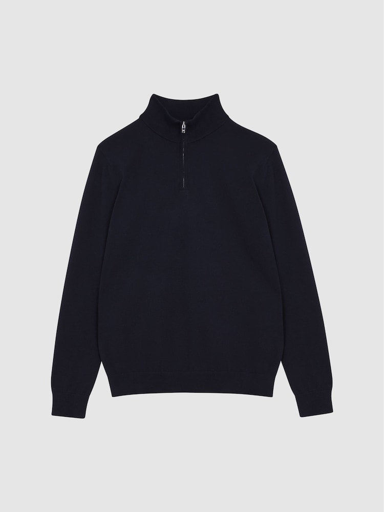 Reiss Navy Bond Half Zip Funnel Neck Cotton Jumper - Image 2 of 5