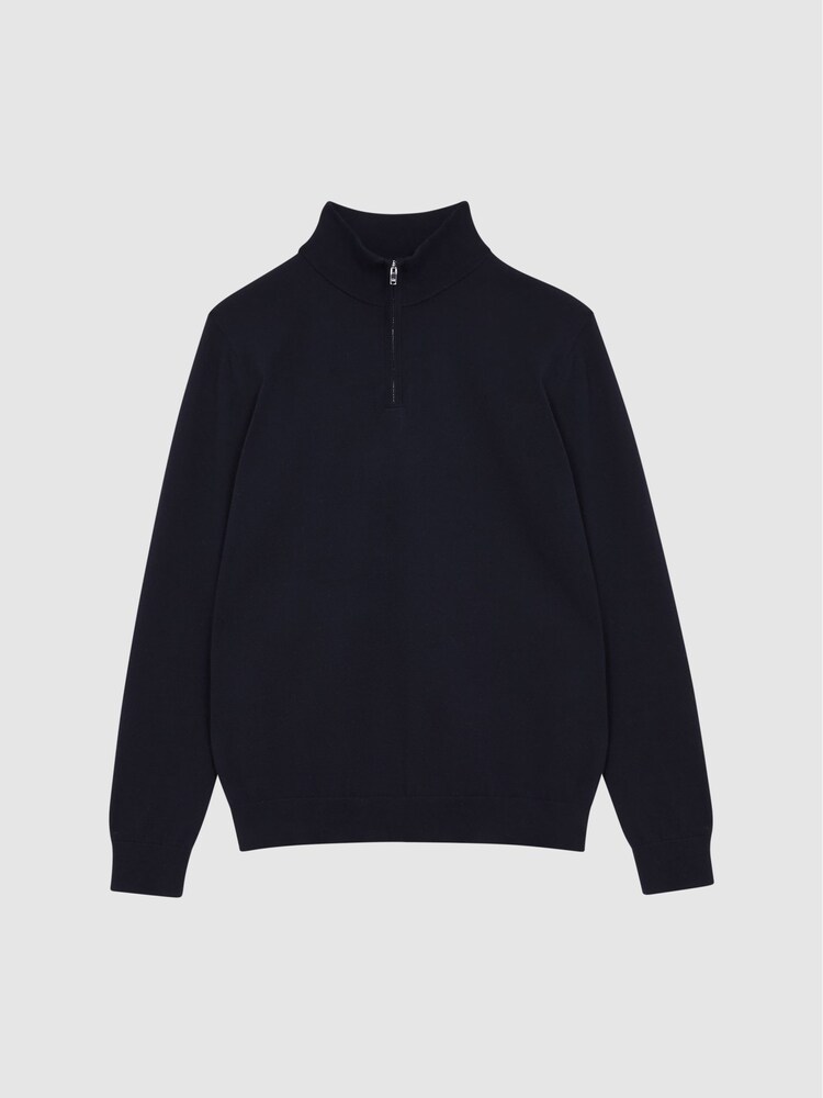 Reiss Navy Bond Half Zip Funnel Neck Cotton Jumper - Image 2 of 5 Reiss Navy Bond Half Zip Funnel Neck Cotton Jumper - Image 2 of 5