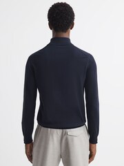 Reiss Navy Bond Half Zip Funnel Neck Cotton Jumper - Image 4 of 5
