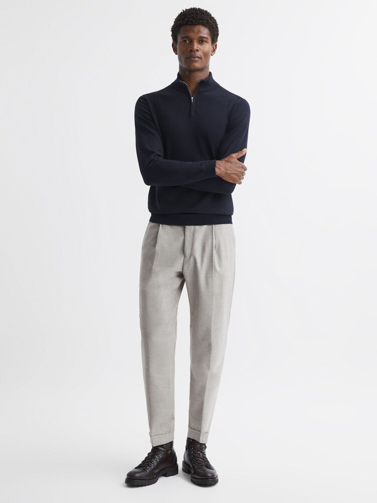 Reiss Navy Bond Half Zip Funnel Neck Cotton Jumper - Image 5 of 5