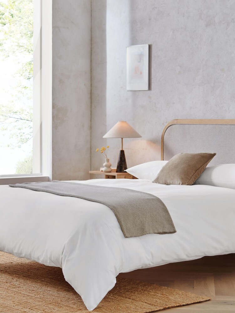 White 100% Cotton Plain Duvet Cover and Pillowcase Set - Image 1 of 3