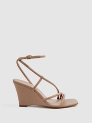 Reiss Nude Cassie Leather Strappy Wedge Heels - Image 1 of 5