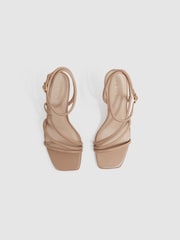 Reiss Nude Cassie Leather Strappy Wedge Heels - Image 3 of 5