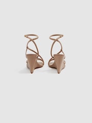 Reiss Nude Cassie Leather Strappy Wedge Heels - Image 4 of 5