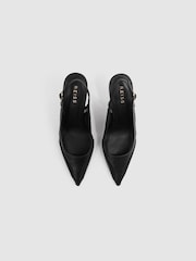 Reiss Black Ellie Mesh Sling Back Court Shoes - Image 4 of 6